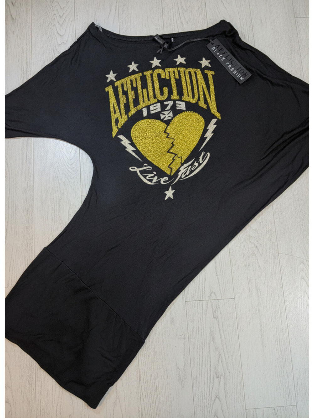 Affliction Black Premium Live Fast Graphic Tunic Dress XS